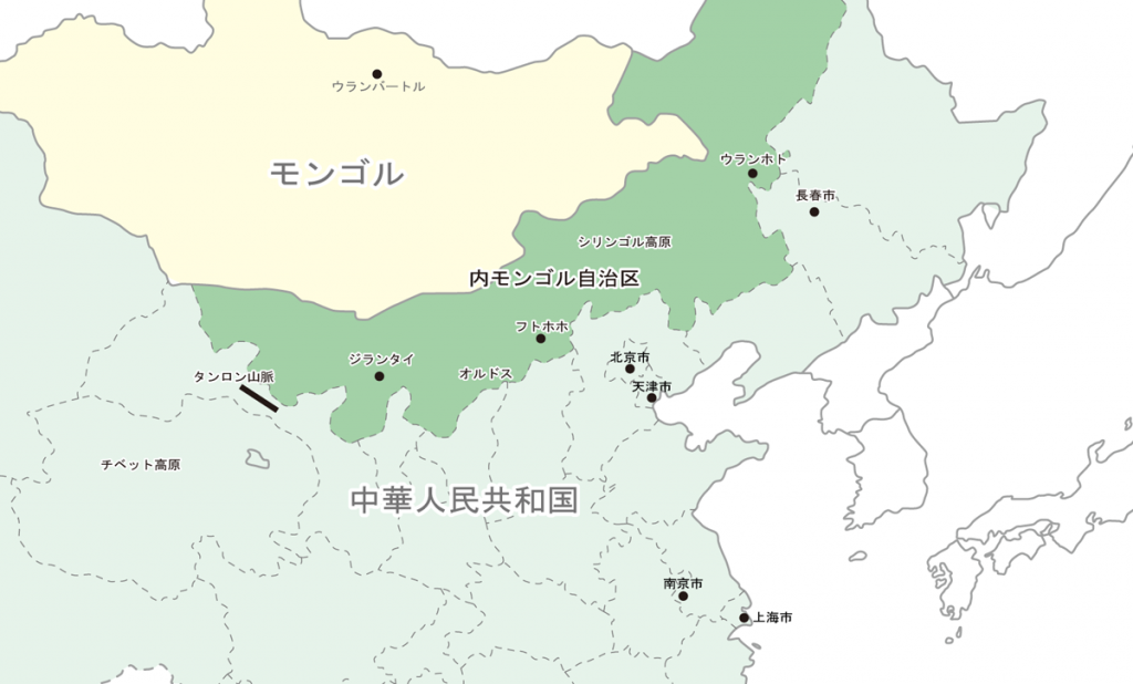 内モンゴル　中国　モンゴル　地図